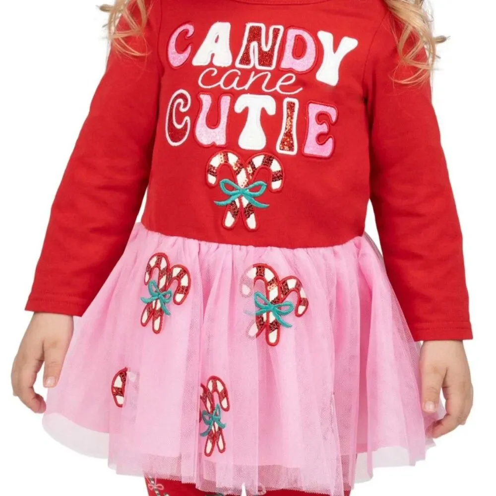 NEW Girls Sz 2 Toddler Sparkly CANDY CANE CUTIE Christmas Holiday 2 Pc Outfit